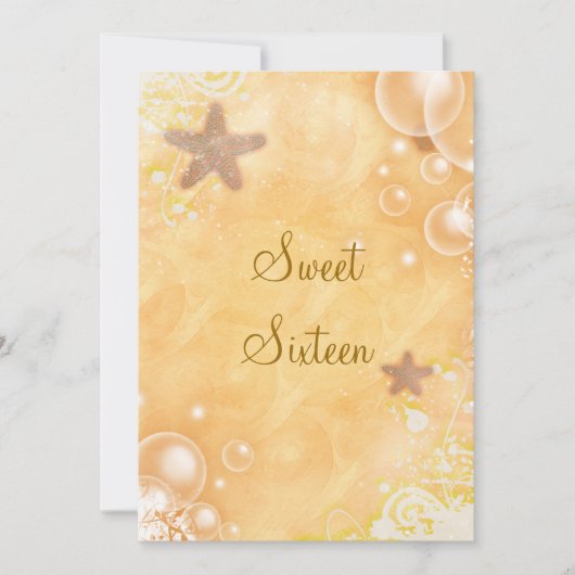 ビーチをテーマにした結婚式の誕生日パーティー　コーラル 招待状 (正面)