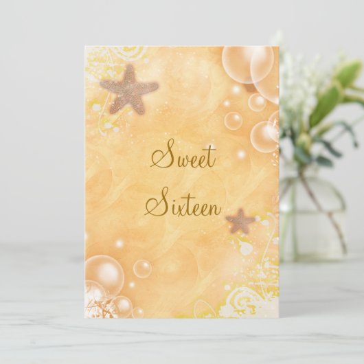 ビーチをテーマにした結婚式の誕生日パーティー　コーラル 招待状 (スタンド正面)