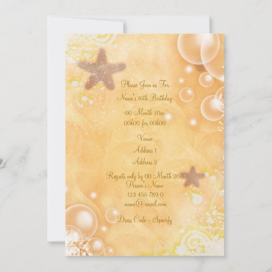 ビーチをテーマにした結婚式の誕生日パーティー　コーラル 招待状 (裏面)