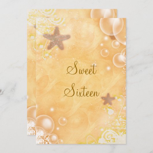 ビーチをテーマにした結婚式の誕生日パーティー　コーラル 招待状 (正面/裏面)