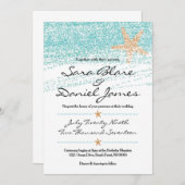 ビーチをテーマにした結婚式招待状/ヒトデアクセント 招待状 (正面/裏面)