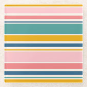 ビーチをテーマにした色のストライプ ガラスコースター (正面)