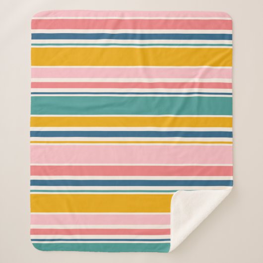 ビーチをテーマにした色のストライプ シェルパブランケット (正面)
