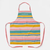 ビーチをテーマにした色のストライプ |名前の追加 エプロン (正面)