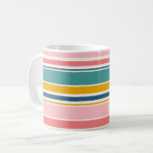 ビーチをテーマにした色のストライプ |名前の追加 コーヒーマグカップ (正面左)