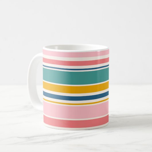 ビーチをテーマにした色のストライプ |名前の追加 コーヒーマグカップ (正面左)
