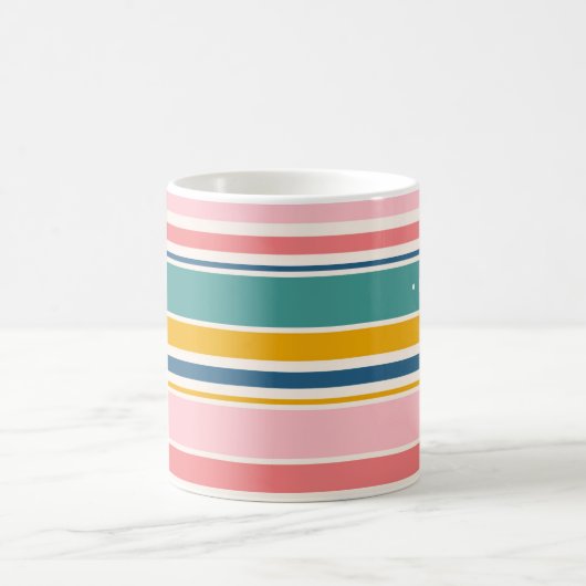 ビーチをテーマにした色のストライプ |名前の追加 コーヒーマグカップ (中央)