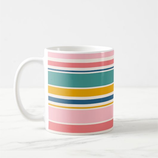 ビーチをテーマにした色のストライプ |名前の追加 コーヒーマグカップ (左)