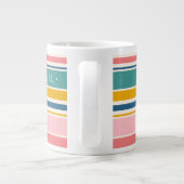 ビーチをテーマにした色のストライプ |名前の追加 ジャンボコーヒーマグカップ (裏面)