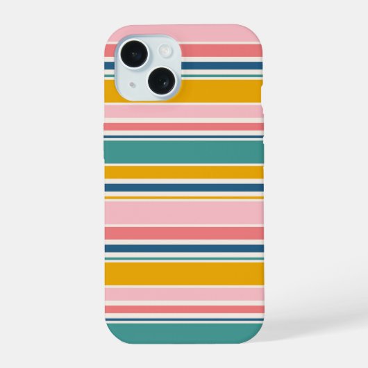 ビーチをテーマにした色のストライプ iPhone 15ケース (裏面)