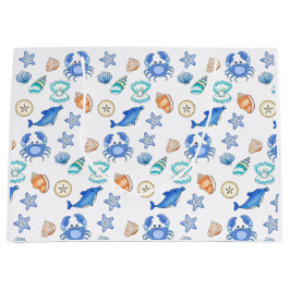 ビーチをテーマにした誕生日またはベビーシャワー ラージペーパーバッグ