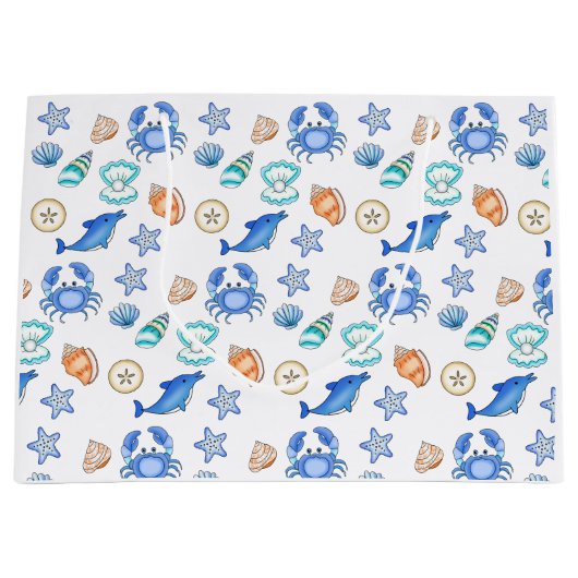 ビーチをテーマにした誕生日またはベビーシャワー ラージペーパーバッグ (正面)