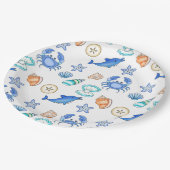 ビーチをテーマにした赤ちゃんシャワーまたは誕生日パーティー ペーパープレート (アングル)