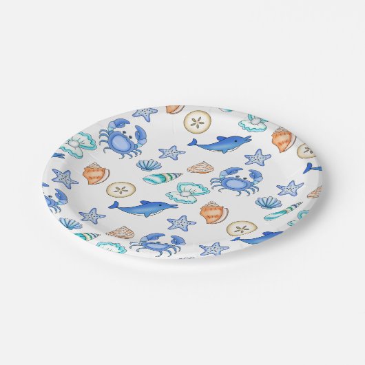 ビーチをテーマにした赤ちゃんシャワーまたは誕生日パーティー ペーパープレート (アングル)