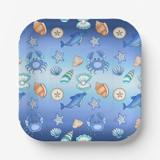 ビーチをテーマにした赤ちゃんシャワーまたは誕生日パーティー ペーパープレート (正面)