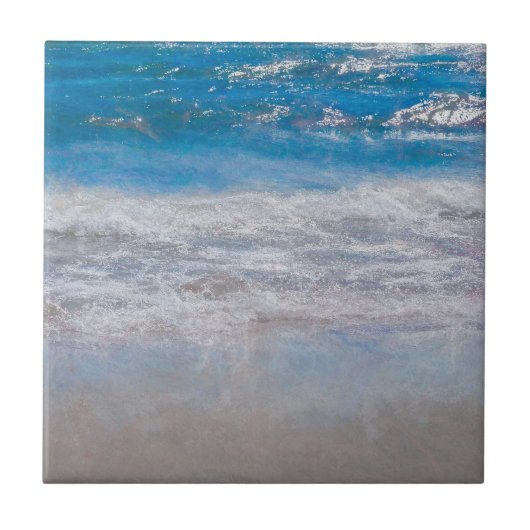ビーチをテーマにした青い白い海航海の波 タイル (正面)