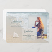 ビーチをテーマにした2025年卒業写真のクラス 招待状 (正面/裏面)