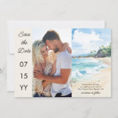 ビーチをテーマにした4結婚枚の写真 セーブザデート (正面)