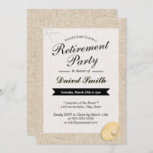 ビーチをテーマにしたBurlapリタイアメントパーティの招待状 招待状 (正面/裏面)