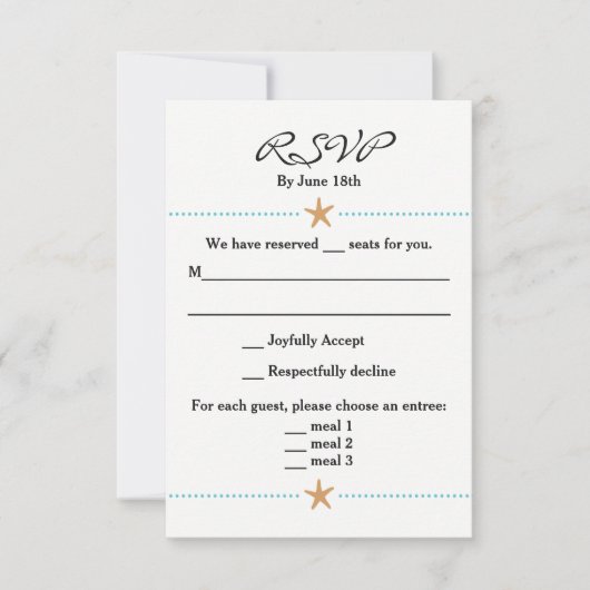 ビーチをテーマにしたRSVPカード（Starfishアクセント付） 出欠カード (正面)