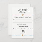 ビーチをテーマにしたRSVPカード（Starfishアクセント付） 出欠カード (正面/裏面)