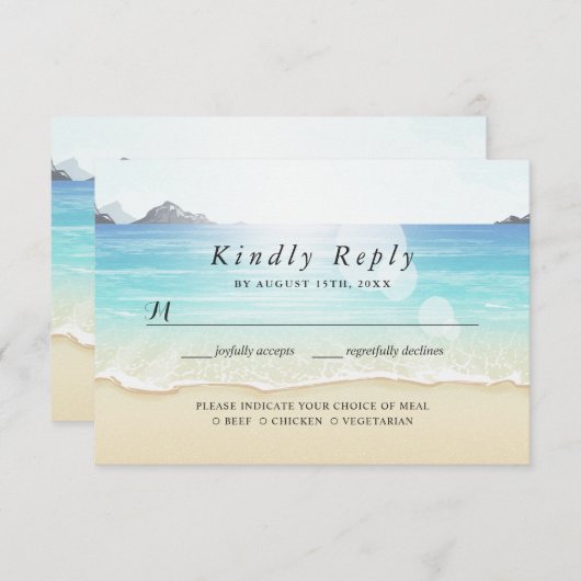 ビーチをテーマにしたRSVP返信 出欠カード (正面/裏面)