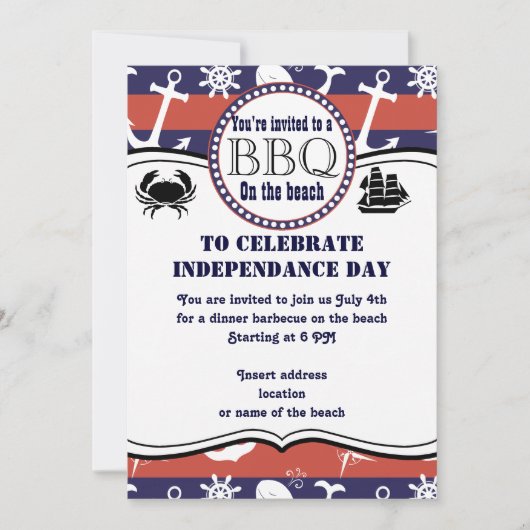 ビーチをテーマにし航海のたバーベキューの招待状 招待状 (正面)