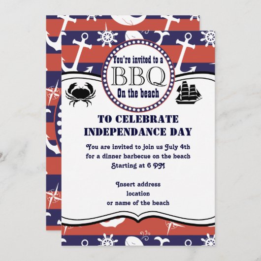 ビーチをテーマにし航海のたバーベキューの招待状 招待状 (正面/裏面)