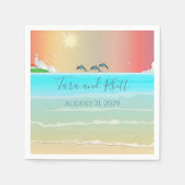 ビーチをテーマパーソナライズされたにした結婚紙ナプキンス スタンダードカクテルナプキン (正面)