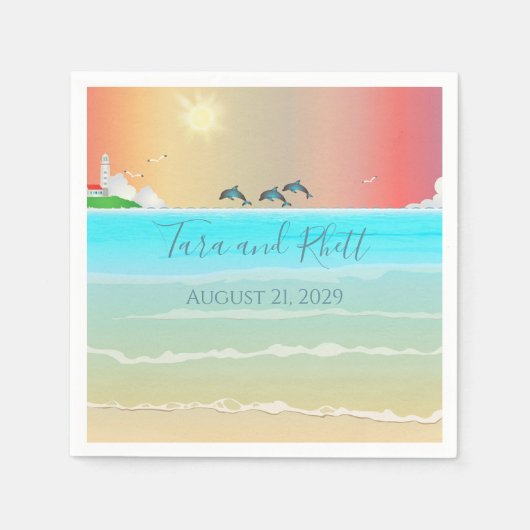 ビーチをテーマパーソナライズされたにした結婚紙ナプキンス スタンダードカクテルナプキン (正面)