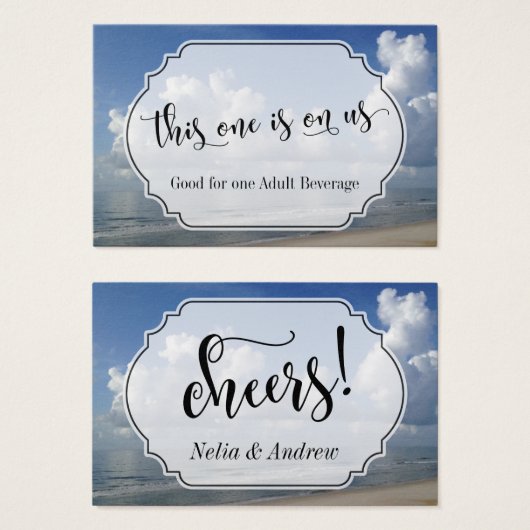 ビーチをテーマ結婚にした飲料チケット (正面&裏面)
