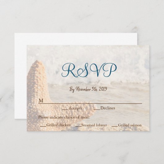 ビーチをテーマ結婚にした 出欠カード (正面/裏面)