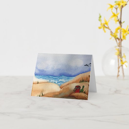 ビーチを掘る - 白紙のグリーティングカード カード (黄色い花)