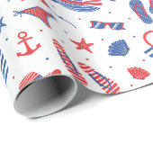 ビーチアイテムの赤い青（白） ラッピングペーパー (ロールコーナー)