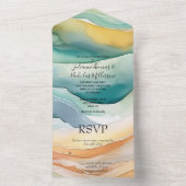 ビーチアクアグリーン海クリームサンド結婚ズ オールインワン招待状 (内側)