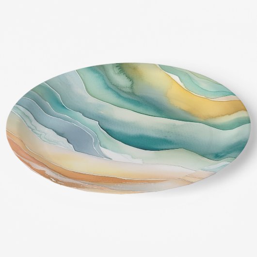 ビーチアクアグリーン海クリームサンド結婚ズ ペーパープレート (アングル)