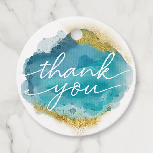 ビーチアクアブルーと金ゴールドメッセージカード フェイバータグ (正面)