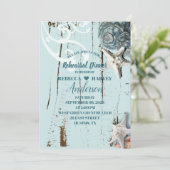 ビーチアクアブルーの海の貝殻 ウェディング リハーサル ディナー 招待状 (スタンド正面)