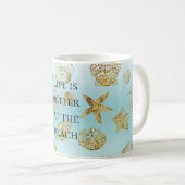 ビーチアクアブルーグラデーション金ゴールドシーシェル コーヒーマグカップ (正面右)