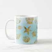 ビーチアクアブルーグラデーション金ゴールドシーシェル コーヒーマグカップ (左)