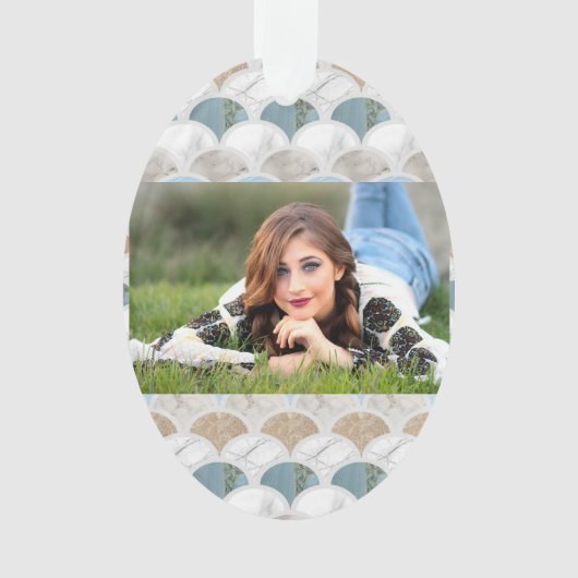 ビーチアクアブルーホワイトマーブルパステルマーメイドはかりで測 オーナメント (正面)