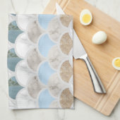 ビーチアクアブルーホワイトマーブルパステルマーメイドはかりで測 キッチンタオル (四つ折り)