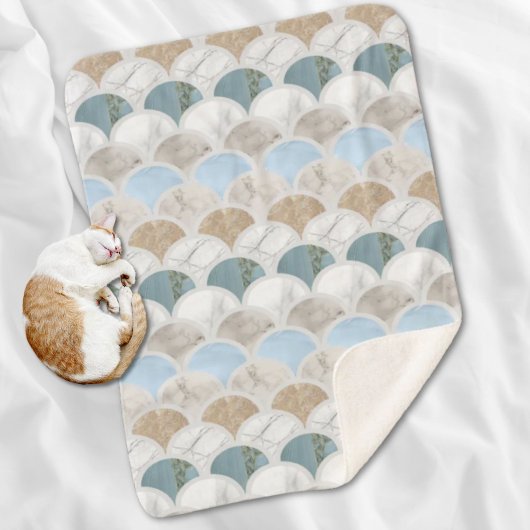 ビーチアクアブルーホワイトマーブルパステルマーメイドはかりで測 シェルパブランケット