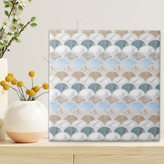 ビーチアクアブルーホワイトマーブルパステルマーメイドはかりで測 タイル