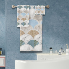 ビーチアクアブルーホワイトマーブルパステルマーメイドはかりで測 バスタオルセット