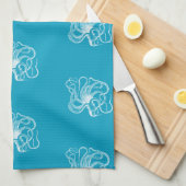 ビーチアクアブルーホワイト海タコ キッチンタオル (四つ折り)