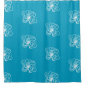 ビーチアクアブルーホワイト海タコ シャワーカーテン (正面)
