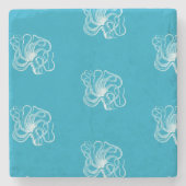 ビーチアクアブルーホワイト海タコ ストーンコースター (正面)