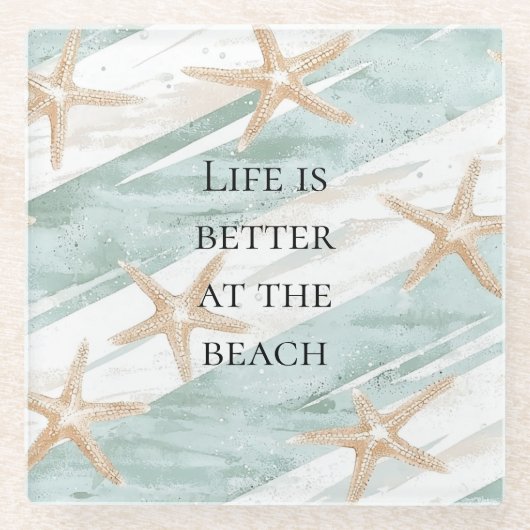 ビーチアクアミントスターフィッシュストライプズ結婚ズ ガラスコースター (正面)