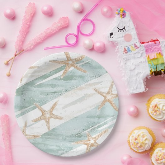 ビーチアクアミントスターフィッシュストライプズ結婚ズ ペーパープレート (パーティー)